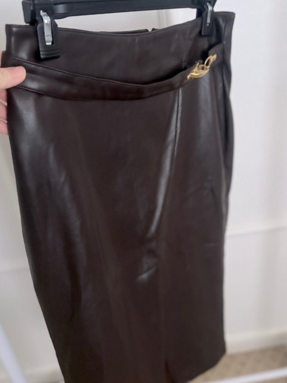NWOT Elie Tahari Faux Leather Midi Skirt - Espresso Brown - Size 6